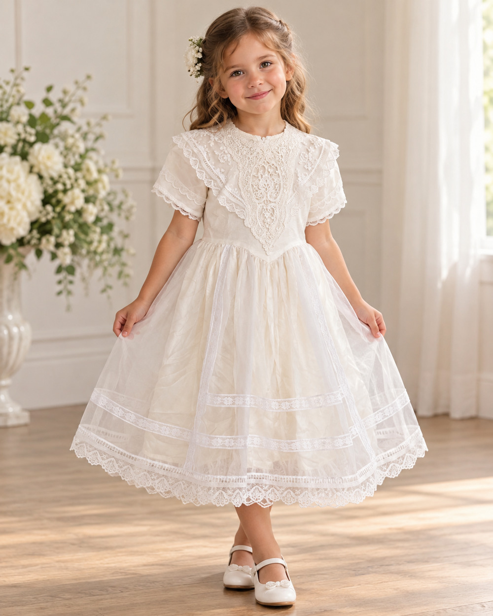 1990s Vintage Jessica McClintock Gunne Sax Girls Dress Size Small Ivory Wedding